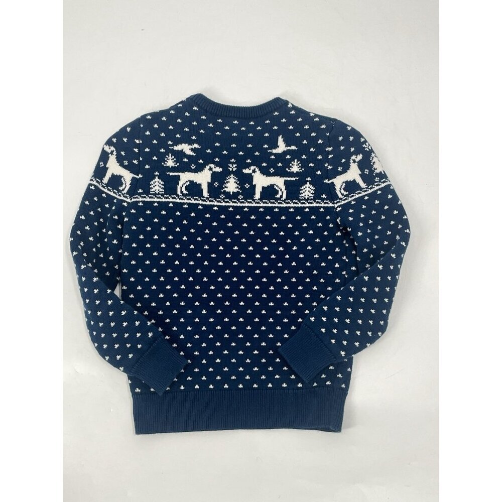 J Crew Fair Isle Navy Blue Crew Neck Sweater Sz Youth M Dogs Winter - Picture 4 of 5